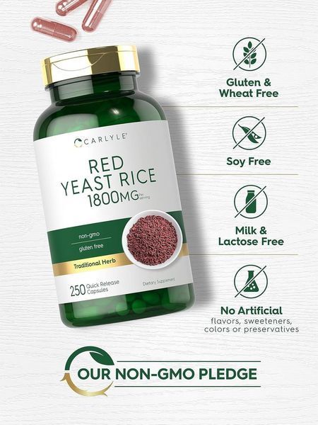 Домішка преміумкласу червоний дріжджовий рис Carlyle Red Yeast Rice 1800 mg 250 капсул 2817084765 фото