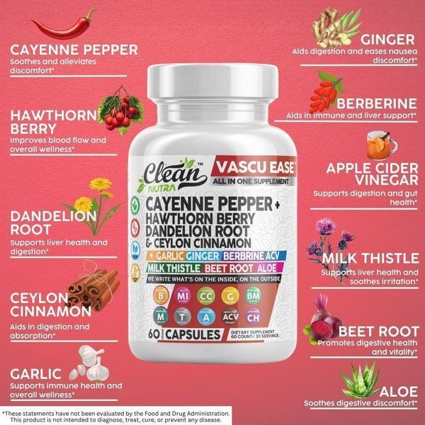 Добавка премиум-класса здоровое пищеварение и иммунитет Clean Nutraceuticals Cayenne Pepper 60 капсул 4384307865 фото