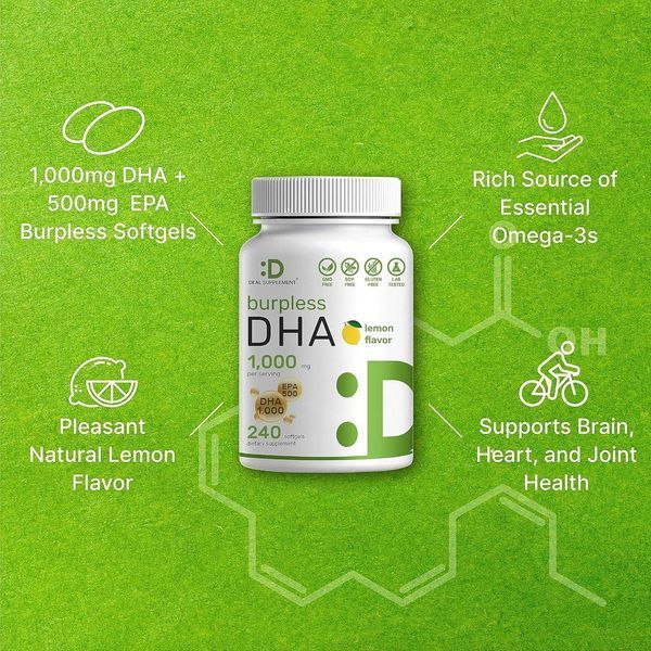 Докозагексаеновая кислота DHA дикой рыбы премиум-класса Deal Supplement Burples DHA 240 капсул 4384307207 фото