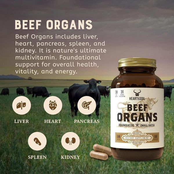 Домішка преміумкласу для загального здоров'я HEART&SOIL Beef Organs 180 капсул 3173461706 фото