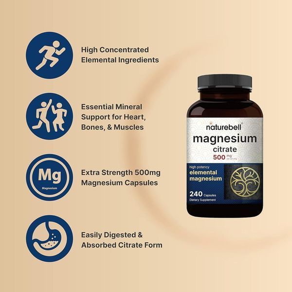 Цитрат магния премиум-класса NatureBell Magnesium Citrate 500mg 240 капсул 4384307260 фото
