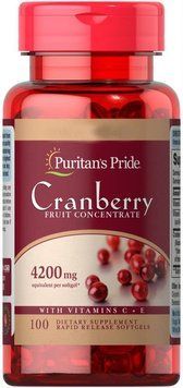 Спеціальний продукт Puritan's Pride Cranberry Fruit Concentrate with C & E 4200 mg 100 капсул (4384302663) 1437159828 фото