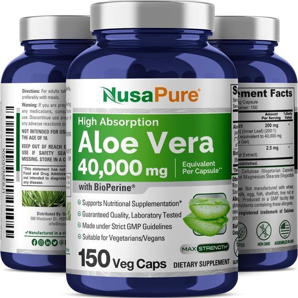 Алое вера преміумкласу NusaPure Aloe Vera 40,000mg 150 капсул 2266420286 фото