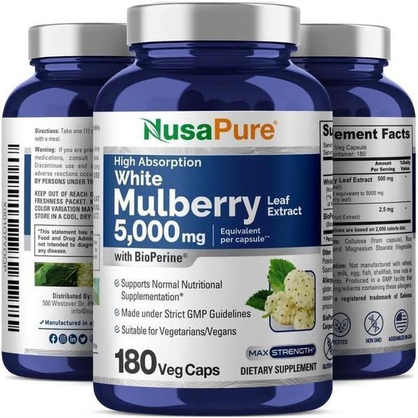 Екстракт листя білої шовковиці преміумкласу NusaPure White Mulberry Leaf Extract 180 капсул 2267150996 фото