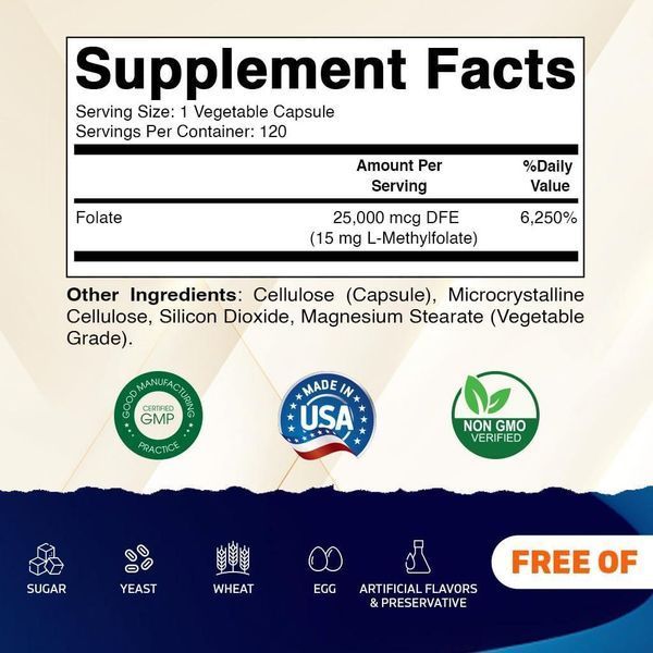 Добавка премиум-класса метилфолат Vitamatic Methyl Folate 120 капсул 4384308423 фото