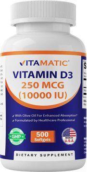 Домішка преміумкласу вітамін D3 Vitamatic Vitamin D3 10000IU 250 mcg 500 капсул 2680134975 фото