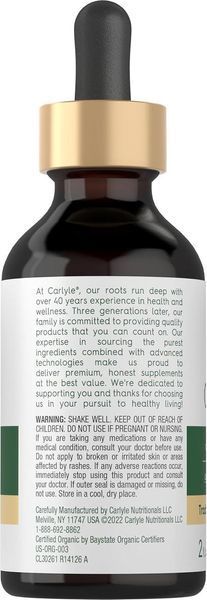 Добавка премиум-класса органическое масло орегано Carlyle Organic Oil of Oregano Liquid Drops 59 мл 4384307872 фото