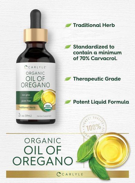 Добавка премиум-класса органическое масло орегано Carlyle Organic Oil of Oregano Liquid Drops 59 мл 4384307872 фото