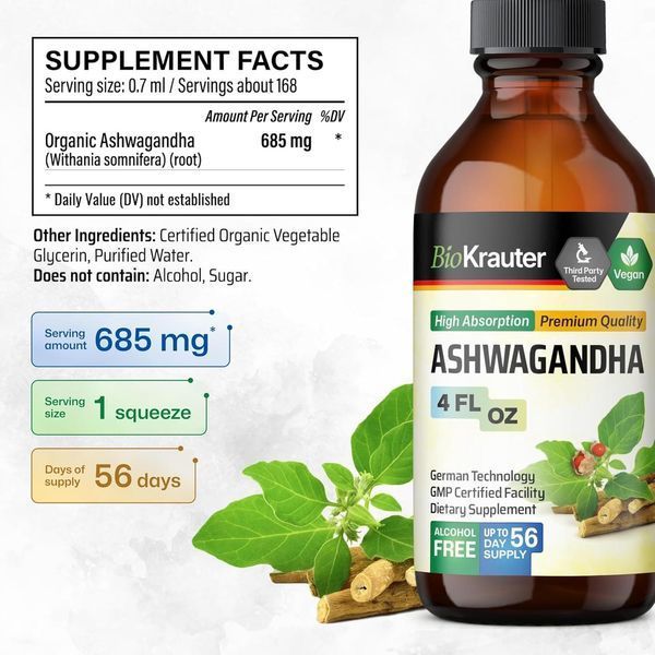 Домішка преміумкласу ашваганда для настрою Bio Krauter Ashwagandha 118 мл 2711645472 фото
