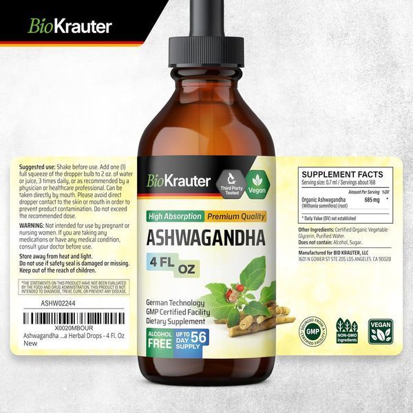 Домішка преміумкласу ашваганда для настрою Bio Krauter Ashwagandha 118 мл 2711645472 фото