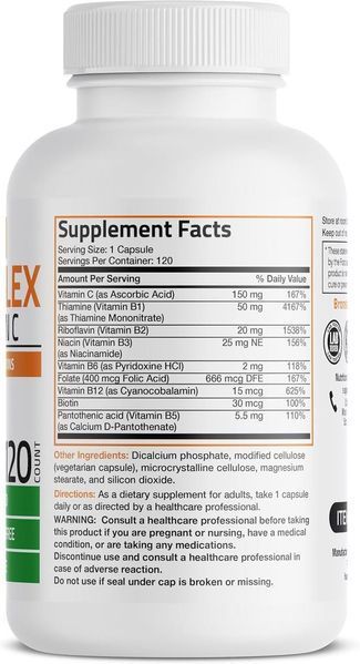 Добавка премиум-класса витамины группы B Bronson Vitamin B Complex with Vitamin C 120 капсул 4384307683 фото