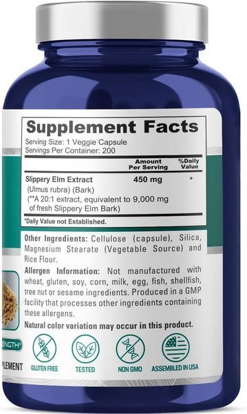 Екстракт кори слизького в'язання преміумкласу NusaPure Slippery Elm Bark 200 капсул 2272056000 фото