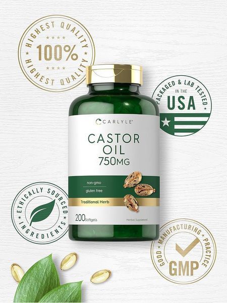 Добавка премиум-класса касторовое масло Carlyle Castor Oil 750mg 200 капсул 4383666067 фото