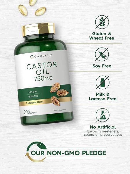 Добавка премиум-класса касторовое масло Carlyle Castor Oil 750mg 200 капсул 4383666067 фото