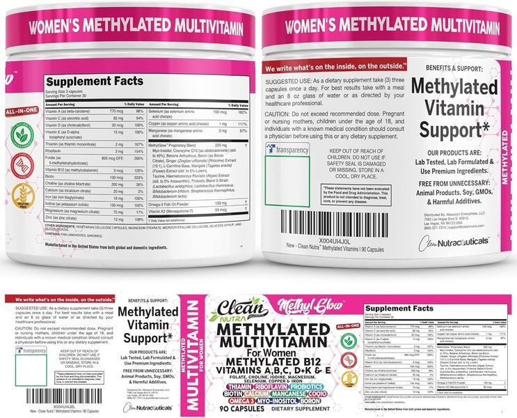 Домішка преміумкласу метиловані вітаміни для жінок Clean Nutraceuticals Methylated Multivitamin for Women 90 капсул 4382407747 фото
