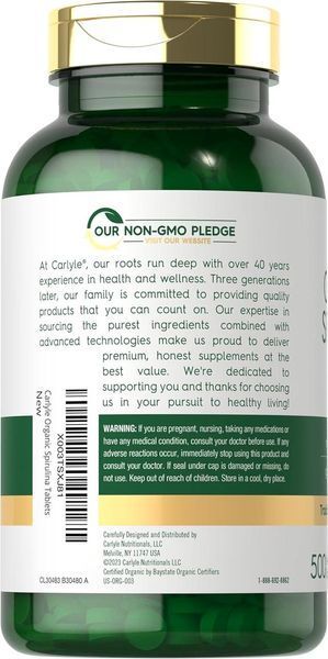 Добавка премиум-класса органическая спирулина Carlyle Organic Spirulina 500 таблеток 4384307925 фото