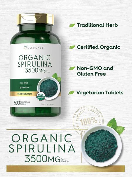 Добавка премиум-класса органическая спирулина Carlyle Organic Spirulina 500 таблеток 4384307925 фото