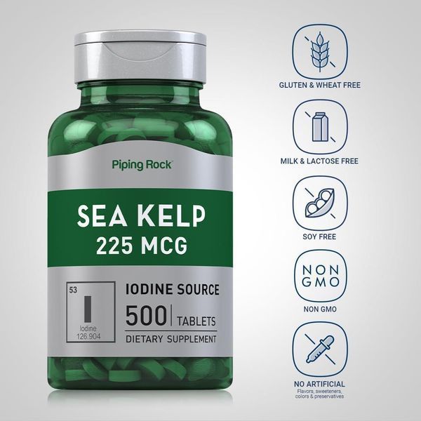 Йод із морської ламінарії Piping Rock Sea Kelp 225 mcg 500 таблеток 2946479258 фото