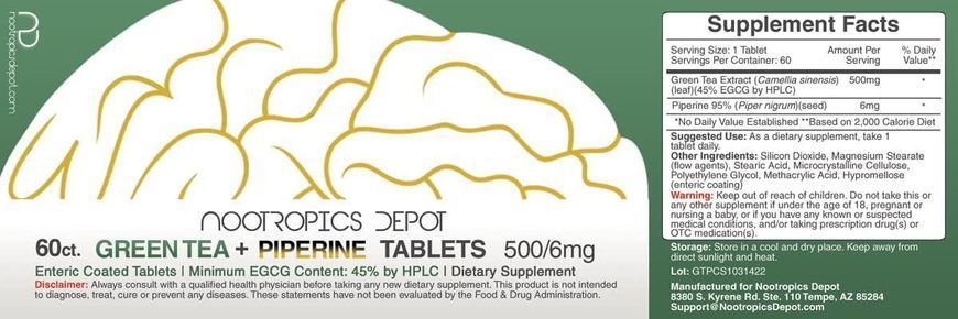 Добавка премиум-класса с экстрактом зеленого чая Nootropics Depot Green Tea Extract 60 таблеток 43819538834 фото