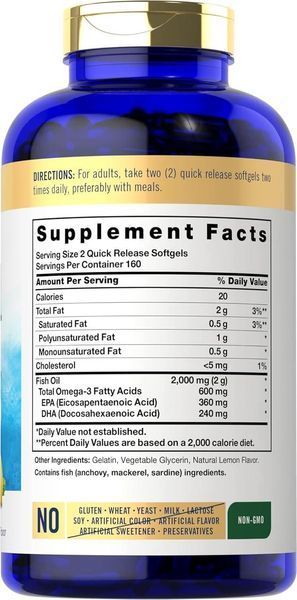 Добавка премиум-класса рыбий жир Carlyle Fish Oil 2000mg 320 капсул 4384307976 фото