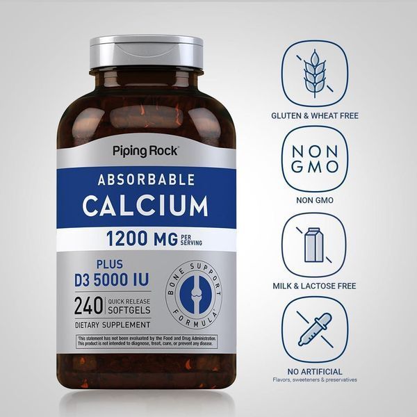 Кальцій карбонат Piping Rock Calcium 1200 mg with Vitamin D3 200 капсул 2948764833 фото