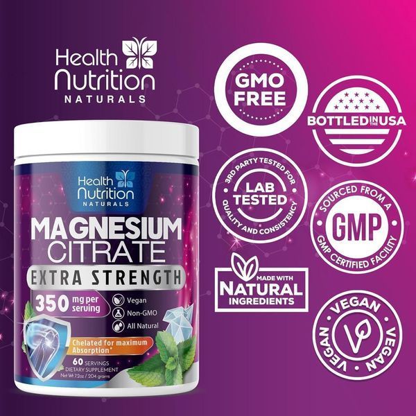 Домішка преміумкласу для здоров'я м'язів нервів кісток серця Health Nutrition Naturals Magnesium Powder 204 г 2872308574 фото