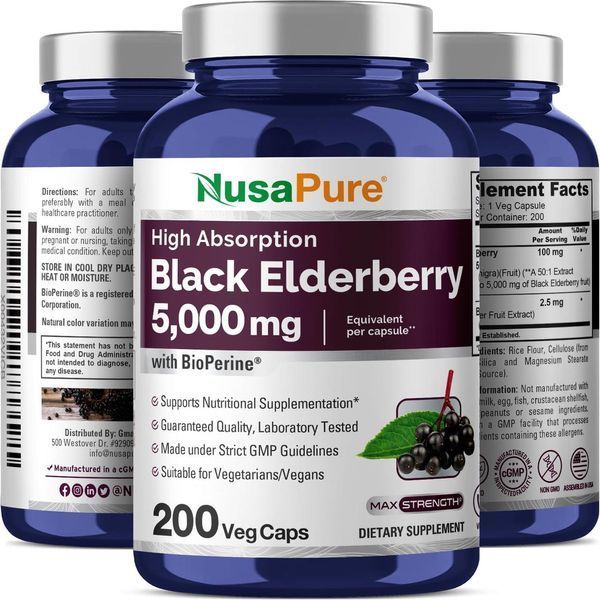 Черная бузина премиум-класса NusaPure Black Elderberry 200 капсул 2295155676 фото