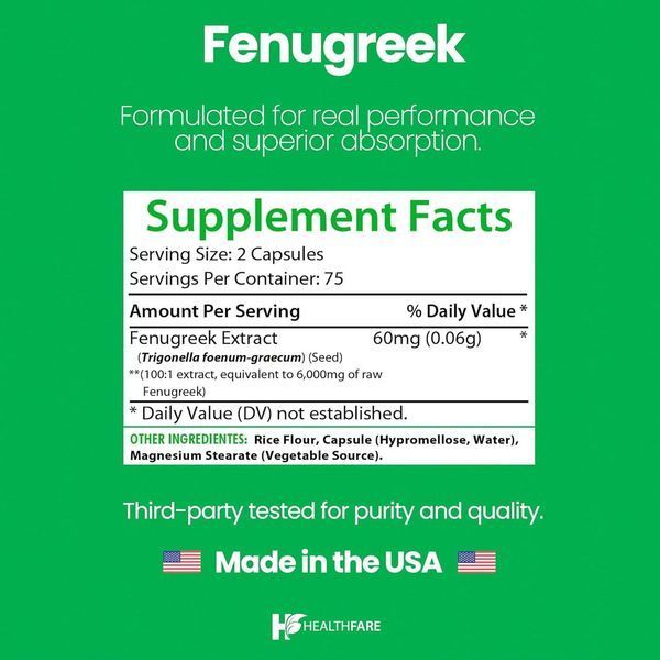 Домішка преміумкласу екстракт насіння пажитника Healthfare Fenugreek Seed Extract 6000mg 150 капсул 2899192268 фото