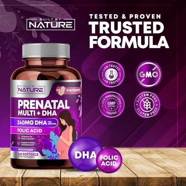 Домішка преміумкласу пренатальні вітаміни для жінок Built by Nature Prenatal Multivitamin with DHA 240 капсул 2854086548 фото