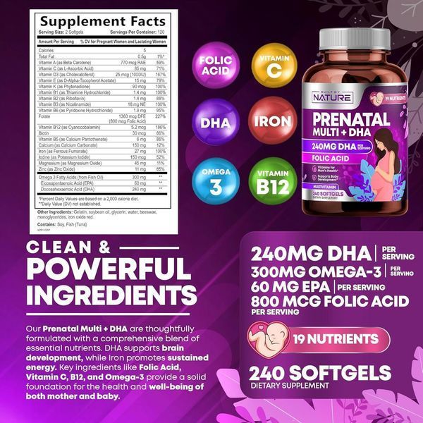 Домішка преміумкласу пренатальні вітаміни для жінок Built by Nature Prenatal Multivitamin with DHA 240 капсул 2854086548 фото