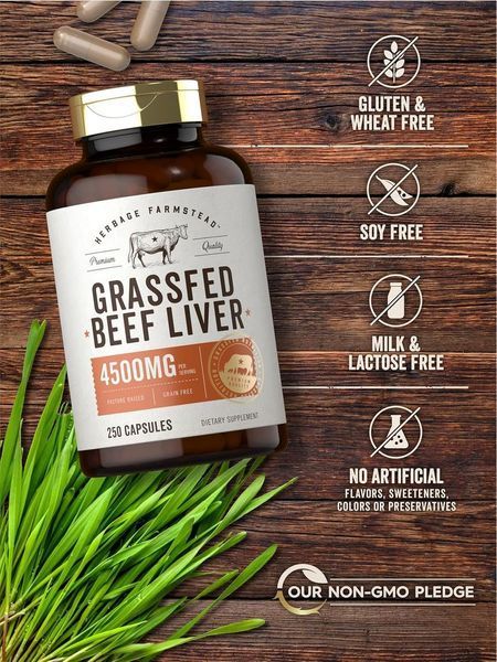 Добавка премиум-класса говяжья печень травяного откорма Carlyle Grass Fed Beef Liver 250 капсул 4383475072 фото
