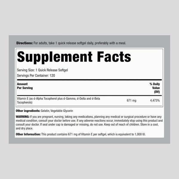 Вітамін Е Piping Rock Vitamin E 1000 IU 120 капсул 2948764835 фото