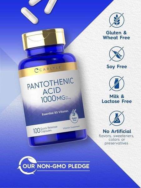 Домішка преміумкласу пантотенова кислота вітамін B5 Carlyle Pantothenic Acid 1000mg 100 капсул 2819797954 фото
