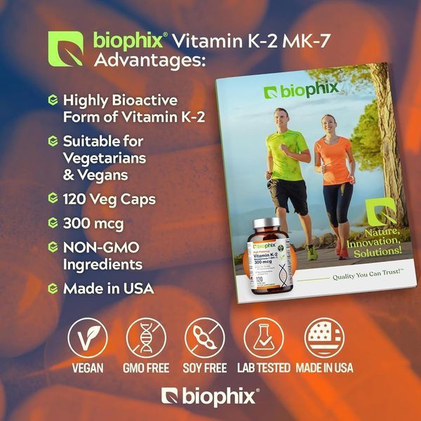 Добавка премиум-класса для укрепления костей и иммунитета Biophix Vitamin K2 MK-7 300mcg 120 капсул 4383794146 фото