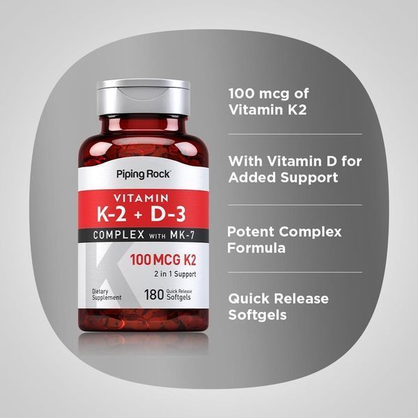 Вітаміни K2 D3 Piping Rock Vitamin K2 D3 180 капсул 2950205592 фото