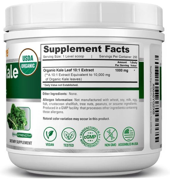 Органический порошок капусты премиум-класса NusaPure Organic Kale 250 г 4384307023 фото