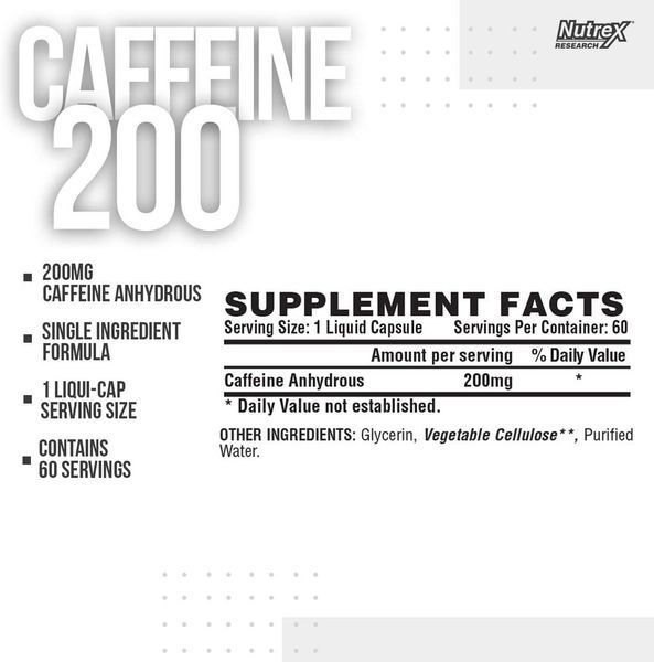 Предтренировочный комплекс Nutrex Caffeine 200 60 капсул (4384303494) 1438608968 фото