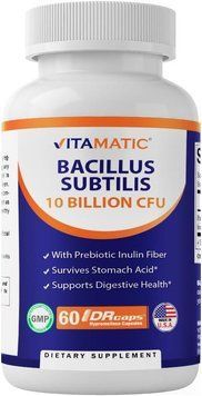 Домішка преміумкласу підтримка травлення й імунітету Vitamatic Bacillus Subtilis 10 Billion 60 капсул 2665739777 фото