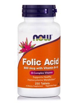 Витамины NOW Folic Acid 800 mcg with Vitamin B-12 Tablets 250 таблеток (4384301156) 1060000618 фото