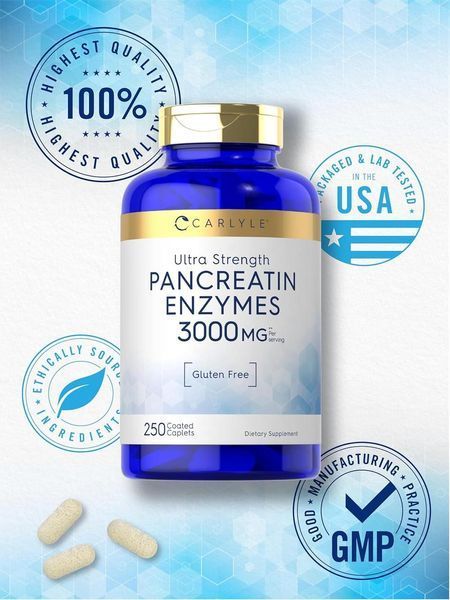 Добавка премиум-класса пищеварительные ферменты Carlyle Pancreatin Digestive Enzymes 3000mg 250 таблеток 4383661573 фото