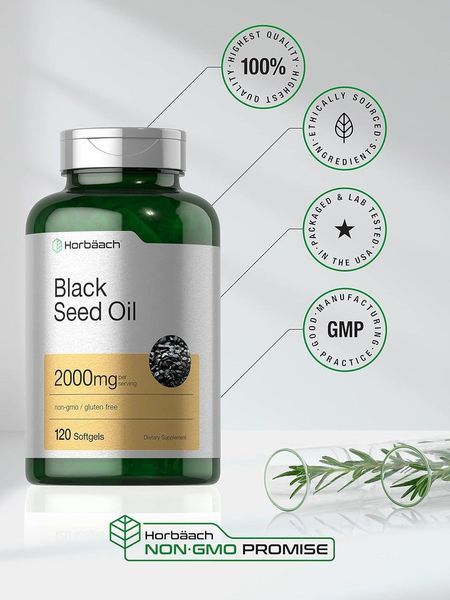 Масло черного тмина премиум-класса Horb&auml;ach Black Seed Oil 2000mg 120 капсул 4384307384 фото