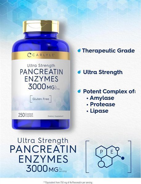 Добавка премиум-класса пищеварительные ферменты Carlyle Pancreatin Digestive Enzymes 3000mg 250 таблеток 4383661573 фото