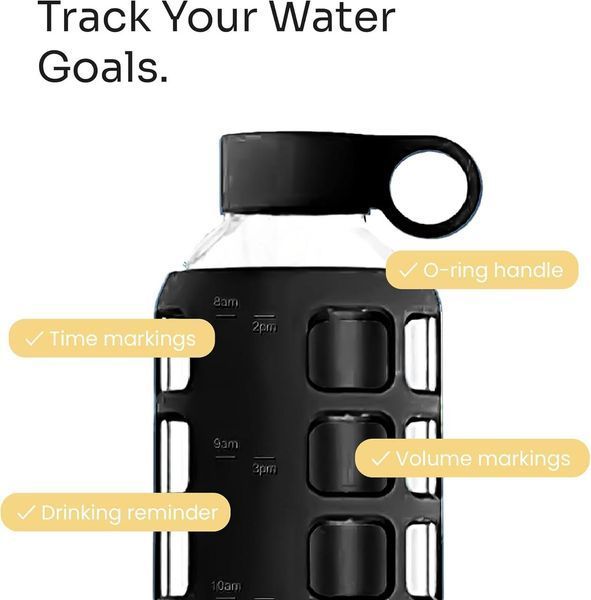 Фляга для води преміумкласу з боросилікатного скла purifyou Borosilicate Glass Water Bottle Black 946 мл 43819538448 фото