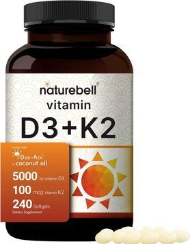 Витамин D3 5000 K2 (MK7) премиум-класса с кокосовым маслом первого отжима NatureBell Vitamin D3 5000 K2 (MK7) with Virgin Coconut 2411759225 фото