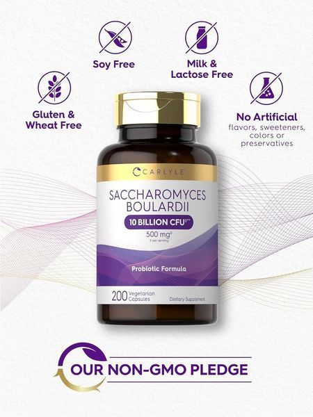 Добавка премиум-класса пробиотики и пребиотики Carlyle Saccharomyces Boulardii 200 капсул 4383659326 фото