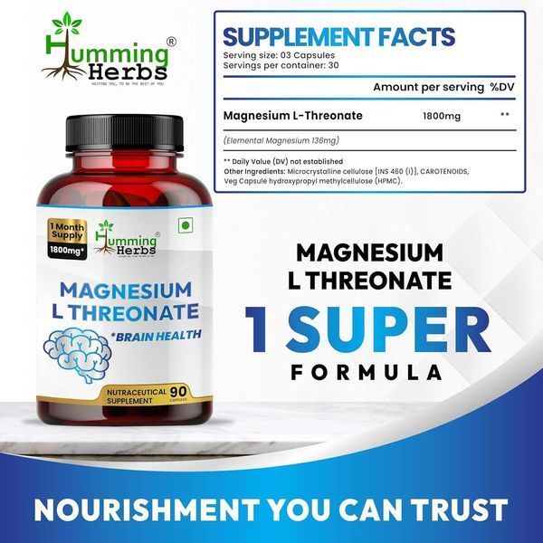 Домішка преміумкласу підтримка мозку та нервової системи Humming Herbs Magnesium L-Threonate 90 капсул 3177789595 фото