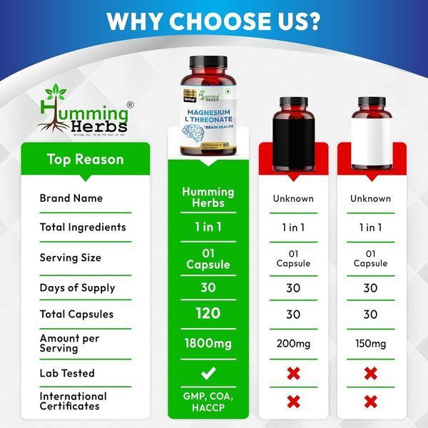 Домішка преміумкласу підтримка мозку та нервової системи Humming Herbs Magnesium L-Threonate 90 капсул 3177789595 фото