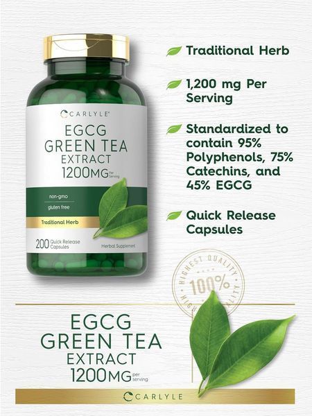 Домішка преміумкласу екстракт зеленого чаю Carlyle EGCG Green Tea Extract 200 капсул 2824059494 фото
